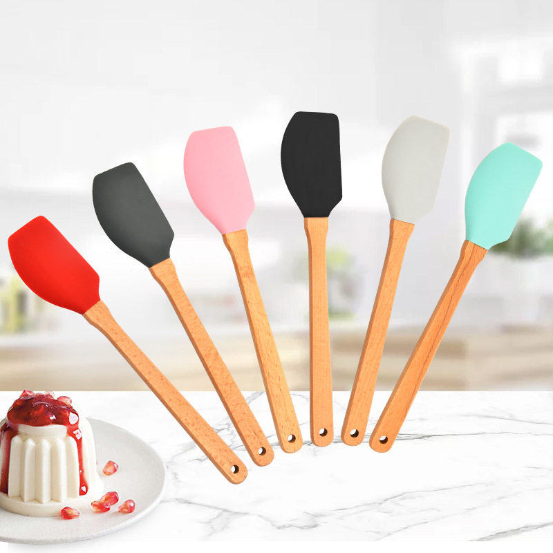 批发木柄硅胶刮刀烘焙工具