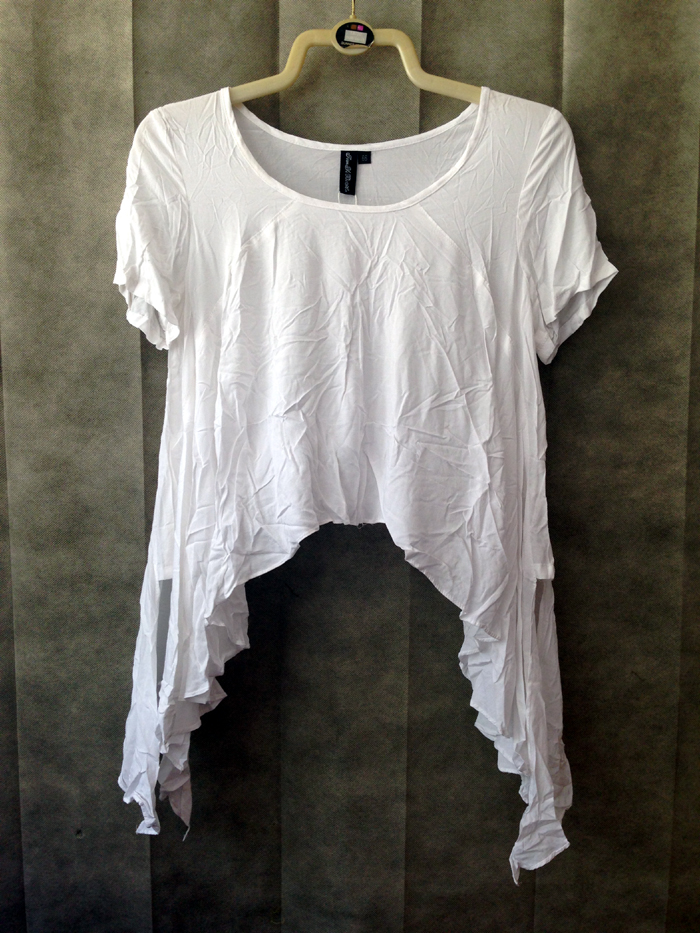 女式短袖T恤圆领宽松开叉