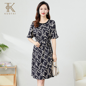 阔太复古短袖 印花裙子 宽松显瘦中长款 碎花连衣裙女夏装 2025年新款