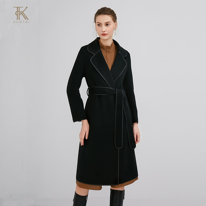 阔太小香风双面羊绒大衣女2024年冬季新款中长款黑色羊毛呢子外套