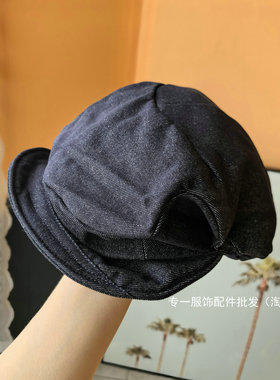 小众设计师款牛仔褶皱软檐贝雷帽