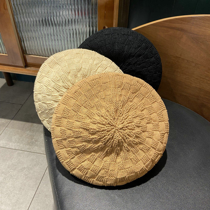 夏季纸草编织贝雷帽女薄款透气日系时尚画家帽可爱文艺南瓜帽子