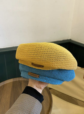 棉麻贝雷帽日系女夏季小标画家帽