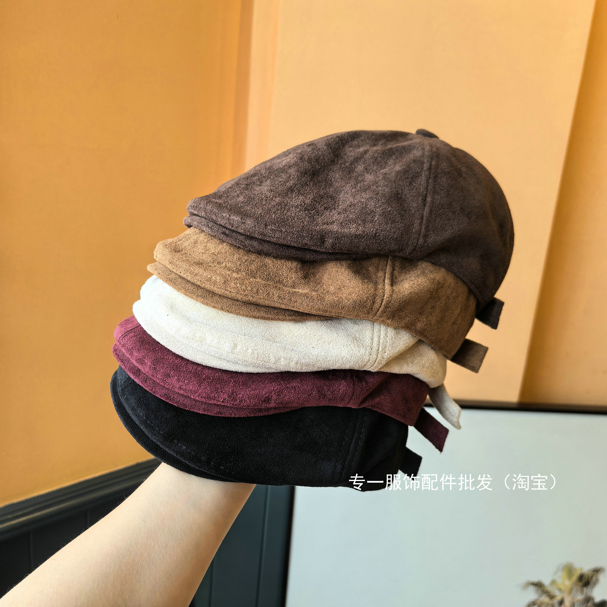 日系复古麂皮绒前进帽女秋大头围