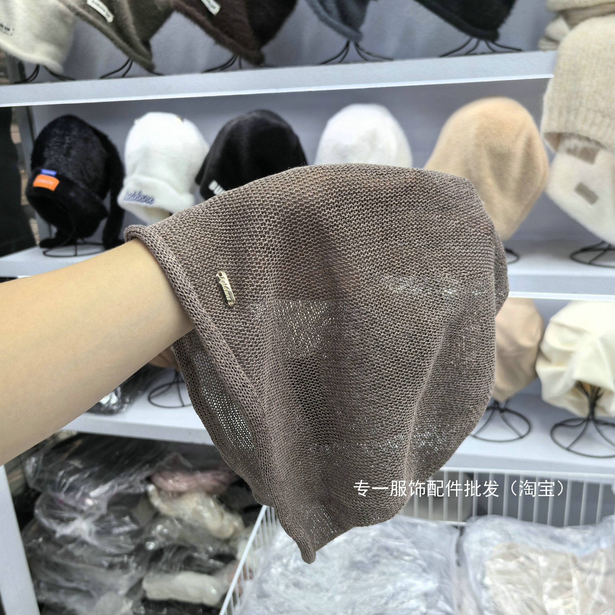 日系复古亚麻针织堆堆帽女夏季