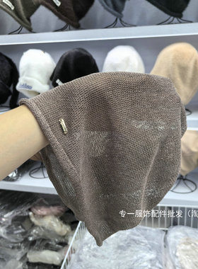 日系复古亚麻针织堆堆帽女夏季