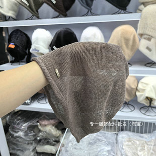 日系复古亚麻针织堆堆帽子女夏季轻薄透气包头帽简约遮白发套头帽