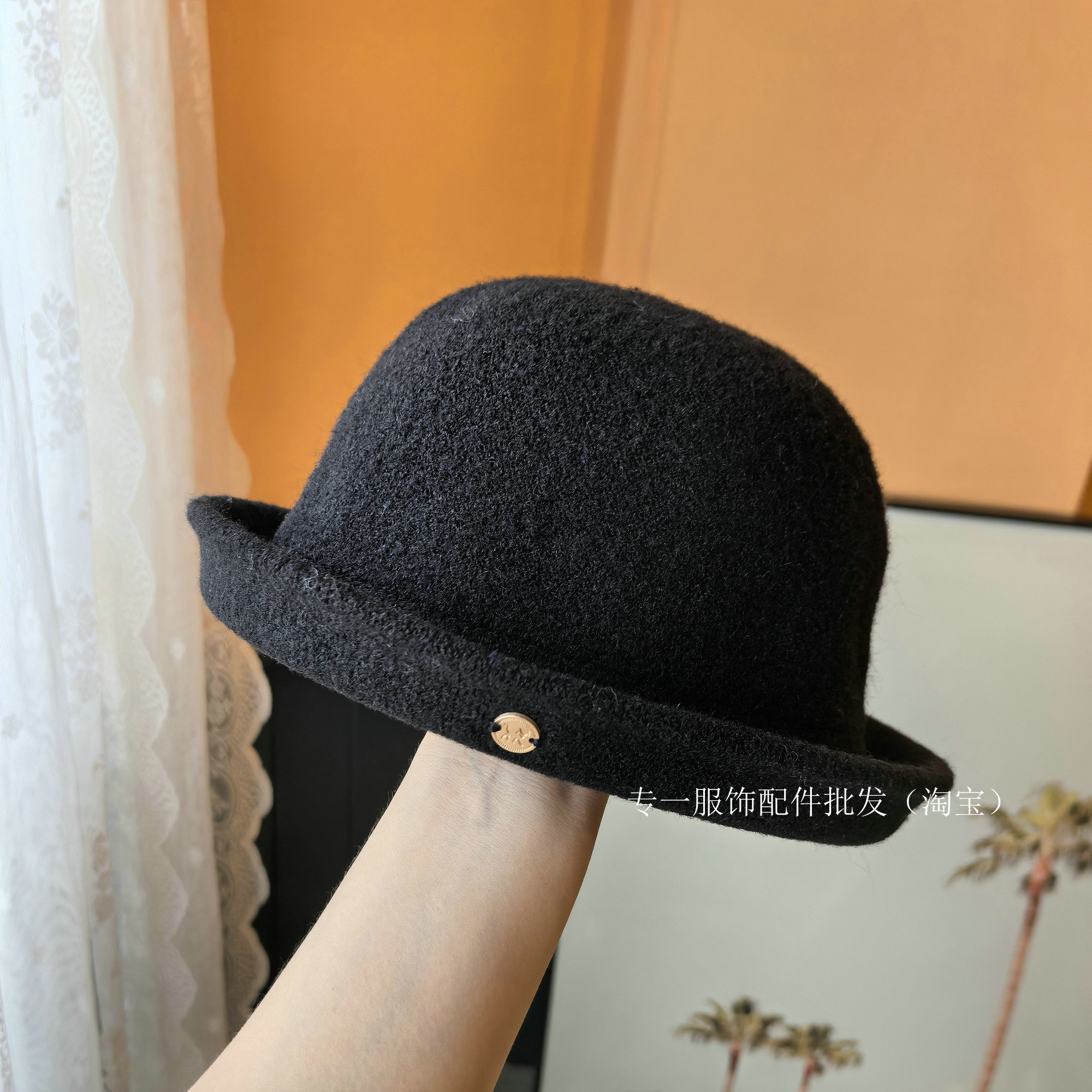 韩版秋冬针织毛呢卷边圆顶礼帽女保暖时尚百搭简约休闲俏皮小礼帽