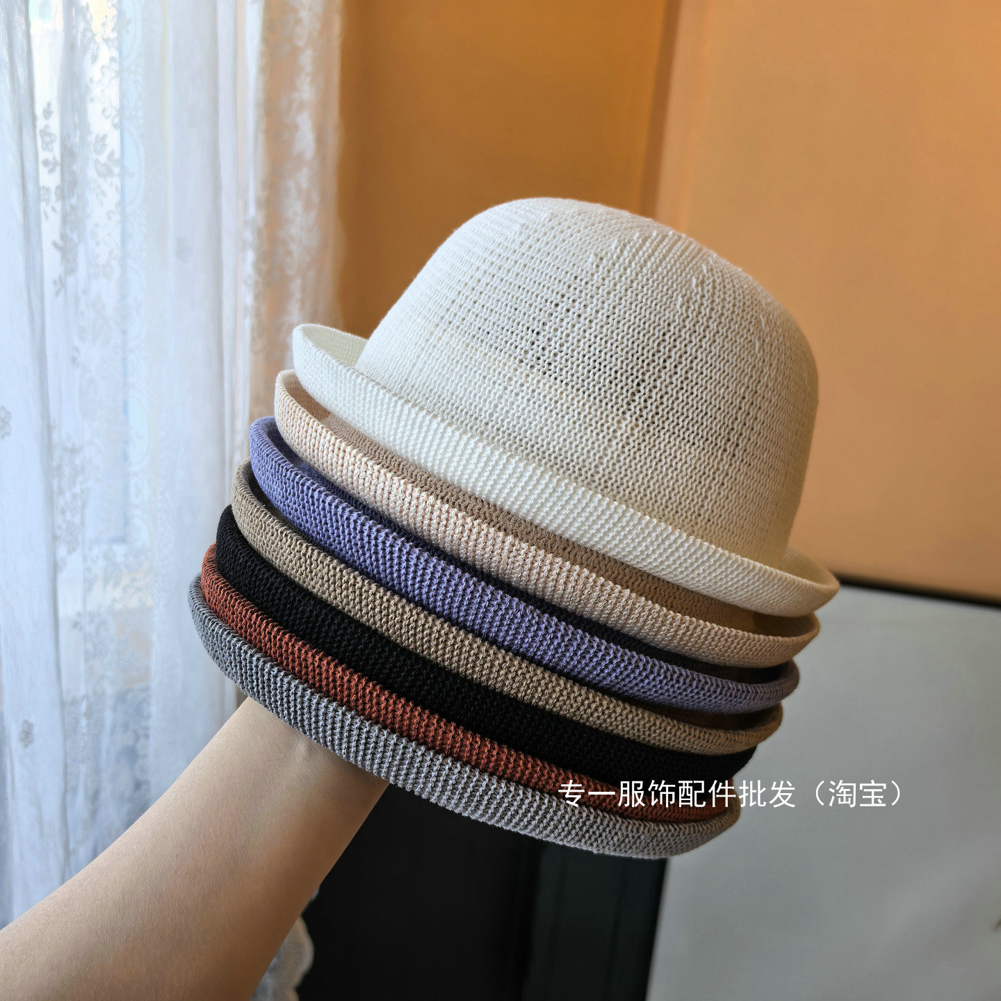 日系小圆帽夏季透气百搭卷边帽子