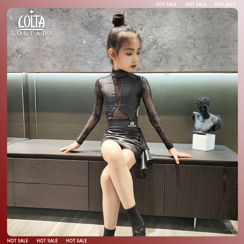 洛利塔儿童练功服女童拉丁舞蹈套装黑色练习服少儿舞蹈服演出服装