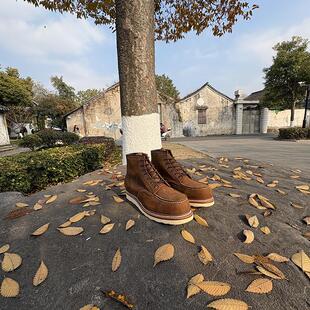 1907棕色疯马皮工装靴牛皮短靴
