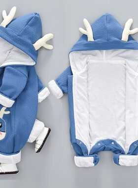 婴儿春秋连体衣新生儿秋季哈衣外出抱衣连帽开档宝宝衣服秋装初生