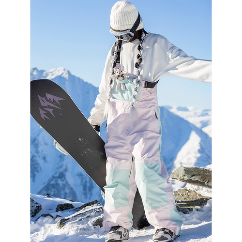 北渊拼色卡通防寒滑雪服背带裤女