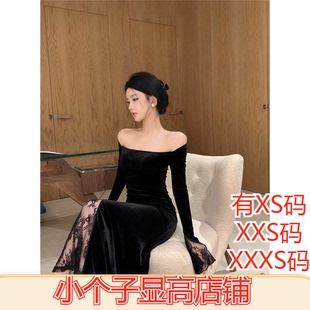 小矮个子加小码XXXS号150cm显高女装冬装丝绒连衣裙蕾丝开叉裙子