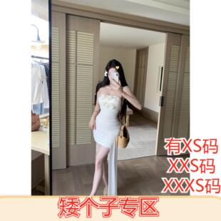 女装夏装XXXS加小码矮个子150cm显高褶皱抹胸立体花朵时尚连衣裙