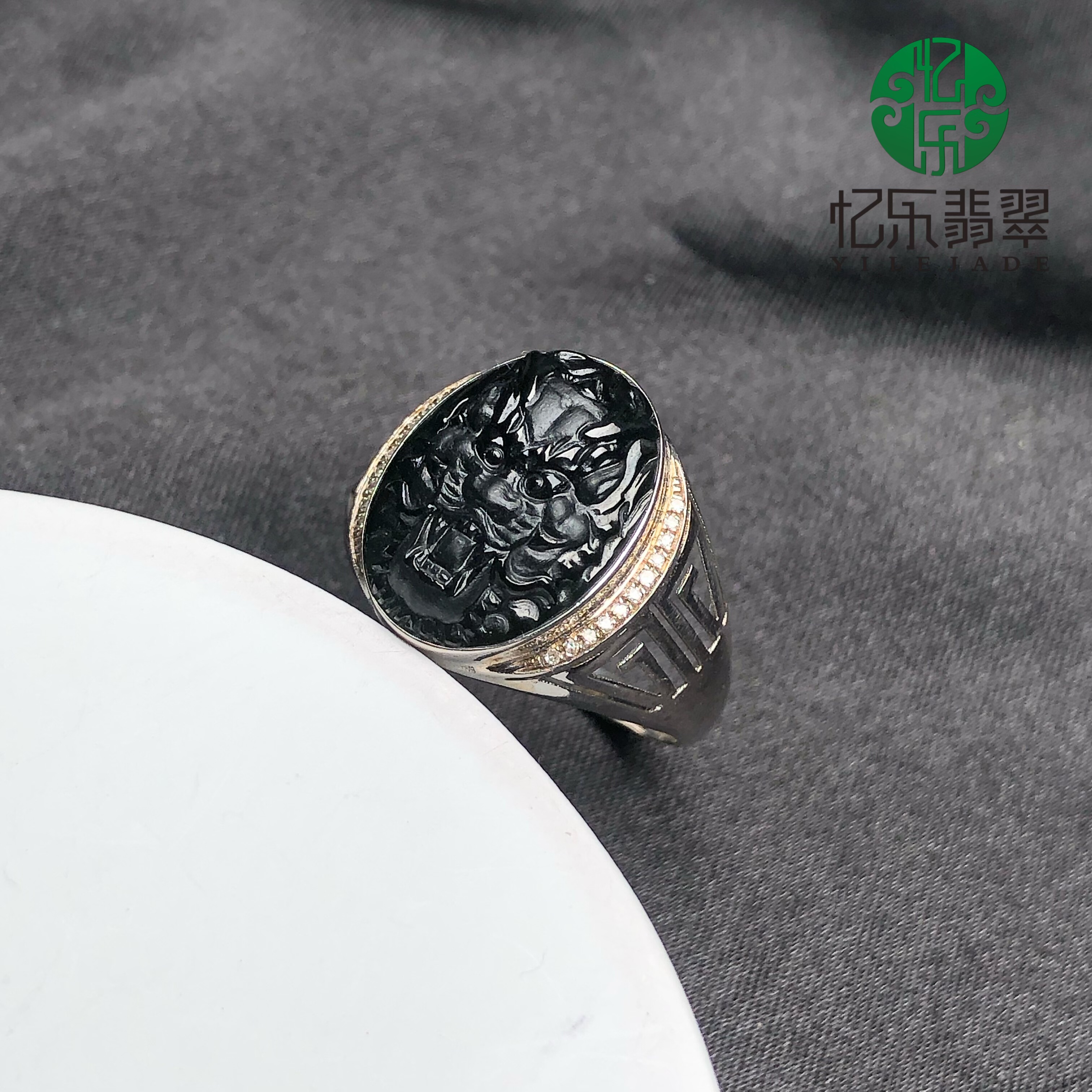 缅甸天然A货翡翠墨翠蛋面戒指蛋面戒指男女款