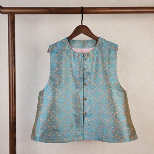 非遗古蜀锦马甲双面双穿张和才菱格四蝶锦裁缝店量身定制来图来料