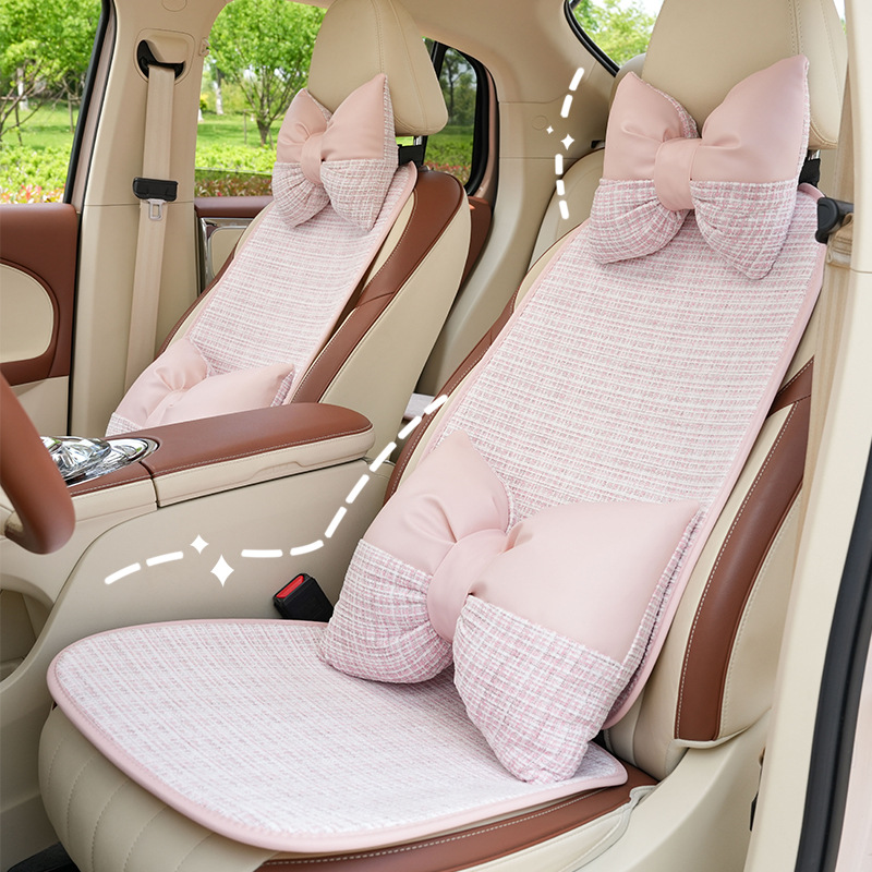 汽车坐垫四季通用轻奢高级感舒适防滑棉麻车载座套小香风车用座垫
