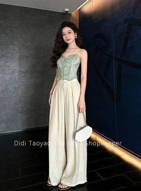 Didi桃夭【青提】国风吊带背心女定染蕾丝立体刺绣宫廷掉吊新中式