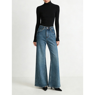 春季新款巨显瘦微喇牛仔裤女高级感高腰宽松复古直筒弹力阔腿裤