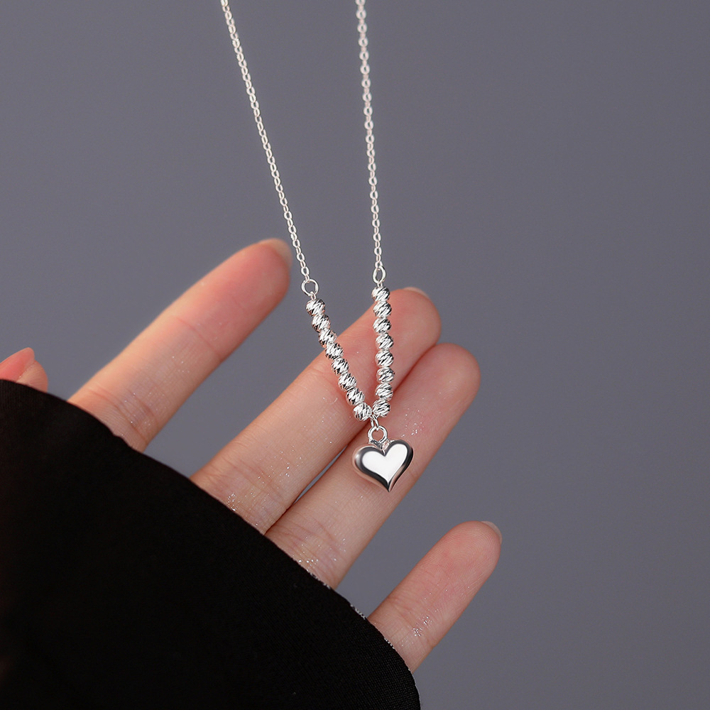 合金年新款素面圆珠爱心轻项链