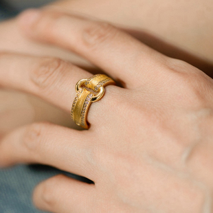 财运亨通纯银镶钻金色食指大戒指环高端独特设计感配饰男尾戒耳钉