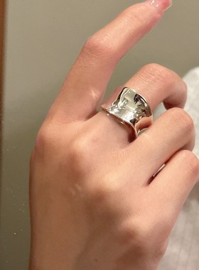 光面纯银宽设计感戒指手镯套装