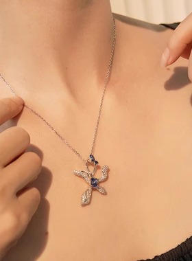 鸢尾花新款纯银锁骨短颈链大吊坠项链设计感独特出口配饰品法式