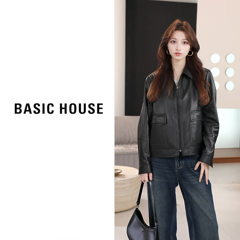 Basic House/百家好2025新款皮衣外套女B1295B5S612（衣长55）