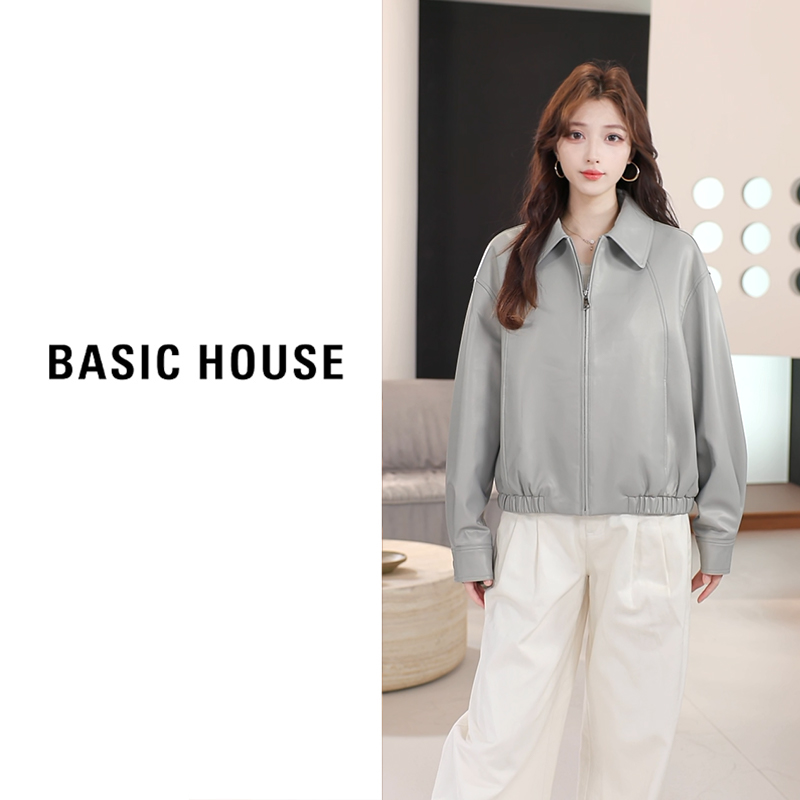 Basic House/百家好2025秋皮衣中长款外套B1295B56612（衣长56）