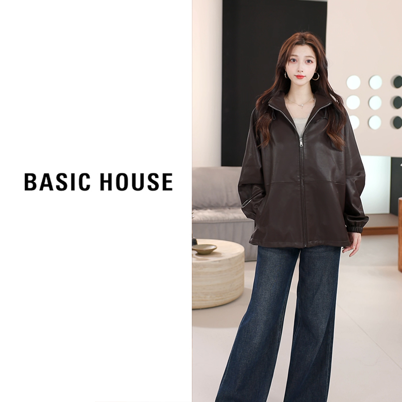 Basic House/百家好2025新款皮衣外套女B1295B5H672（衣长73）
