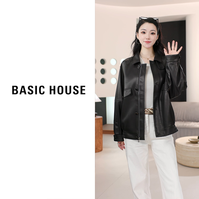 Basic House/百家好秋新款皮衣中长款外套B1295B5L032（衣长67）