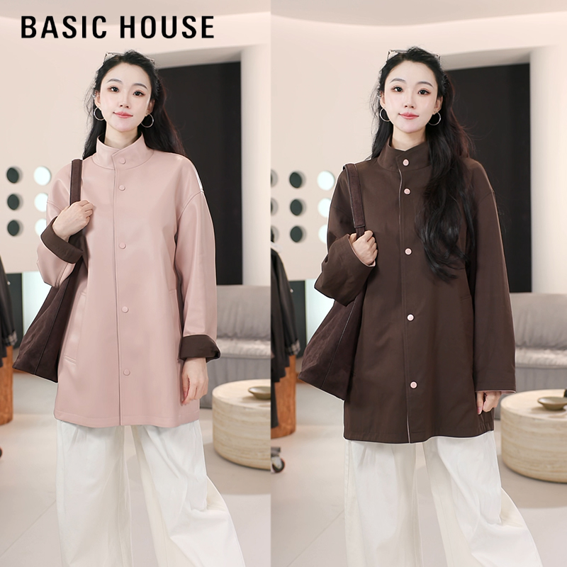 Basic House/百家好2025秋皮衣中长款外套B1295B50962（衣长76）