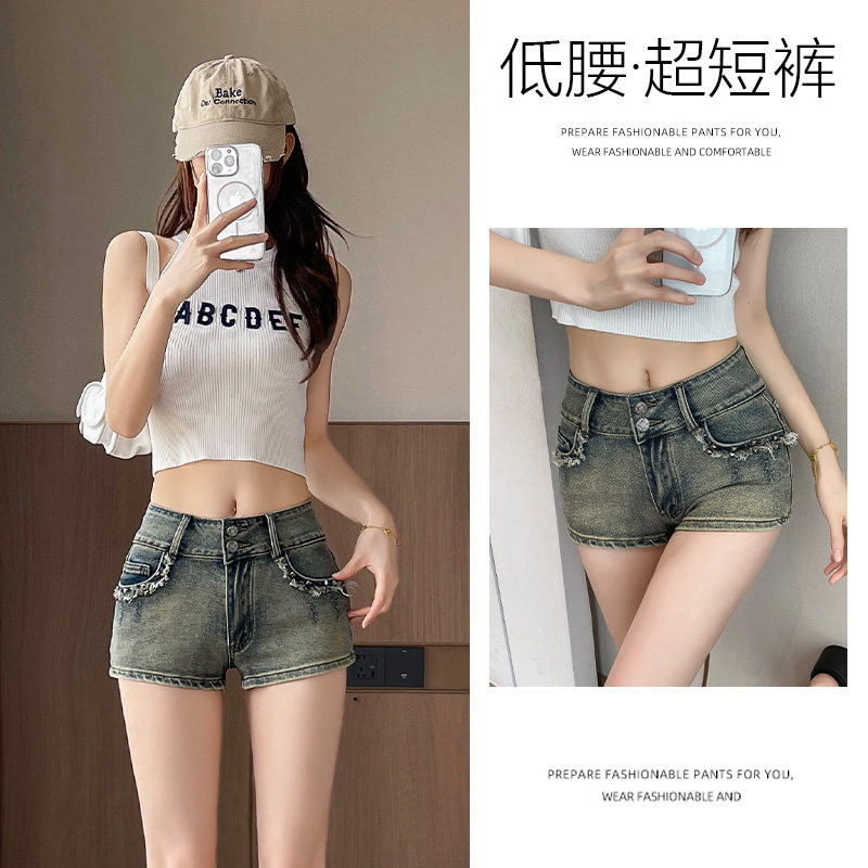 美式复古做旧低腰牛仔超短裤女夏季薄款修身掐腰包臀a字热裤,女装/女士精品,牛仔裤,淘宝优惠券,粉丝福利购,淘宝优惠卷