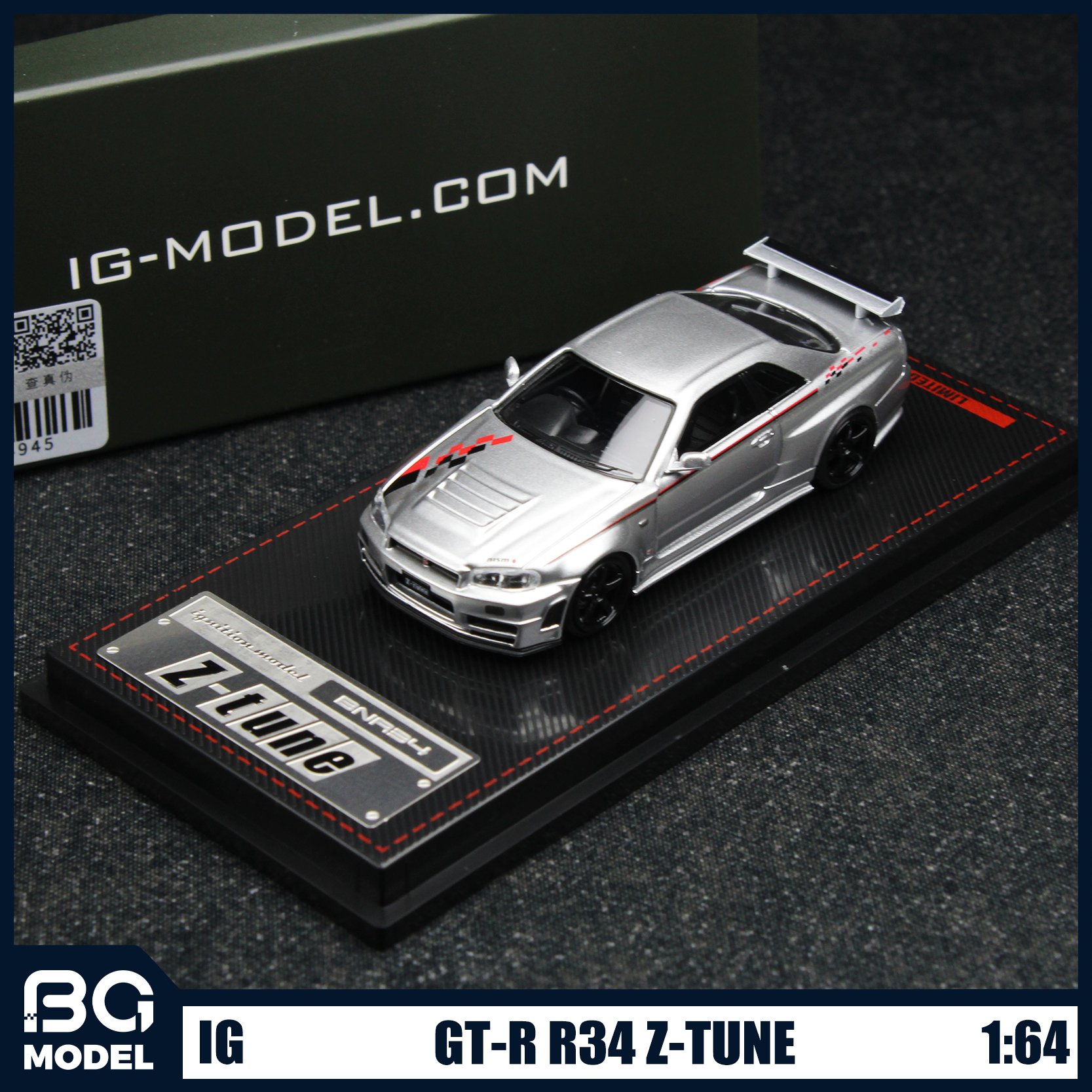 IG 1:64 日产GT-R R34 Nismo Z-Tune跑车合金汽车模型摆件收藏