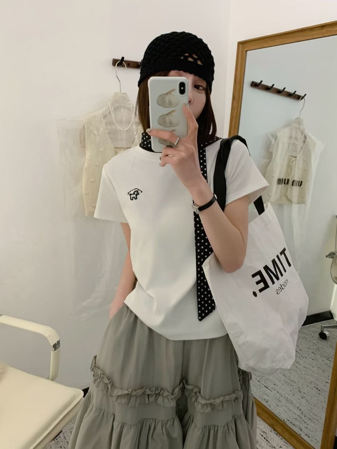 韩系卡通刺绣小狗纯棉正肩短袖T恤女2026春夏新款宽松减龄上衣潮