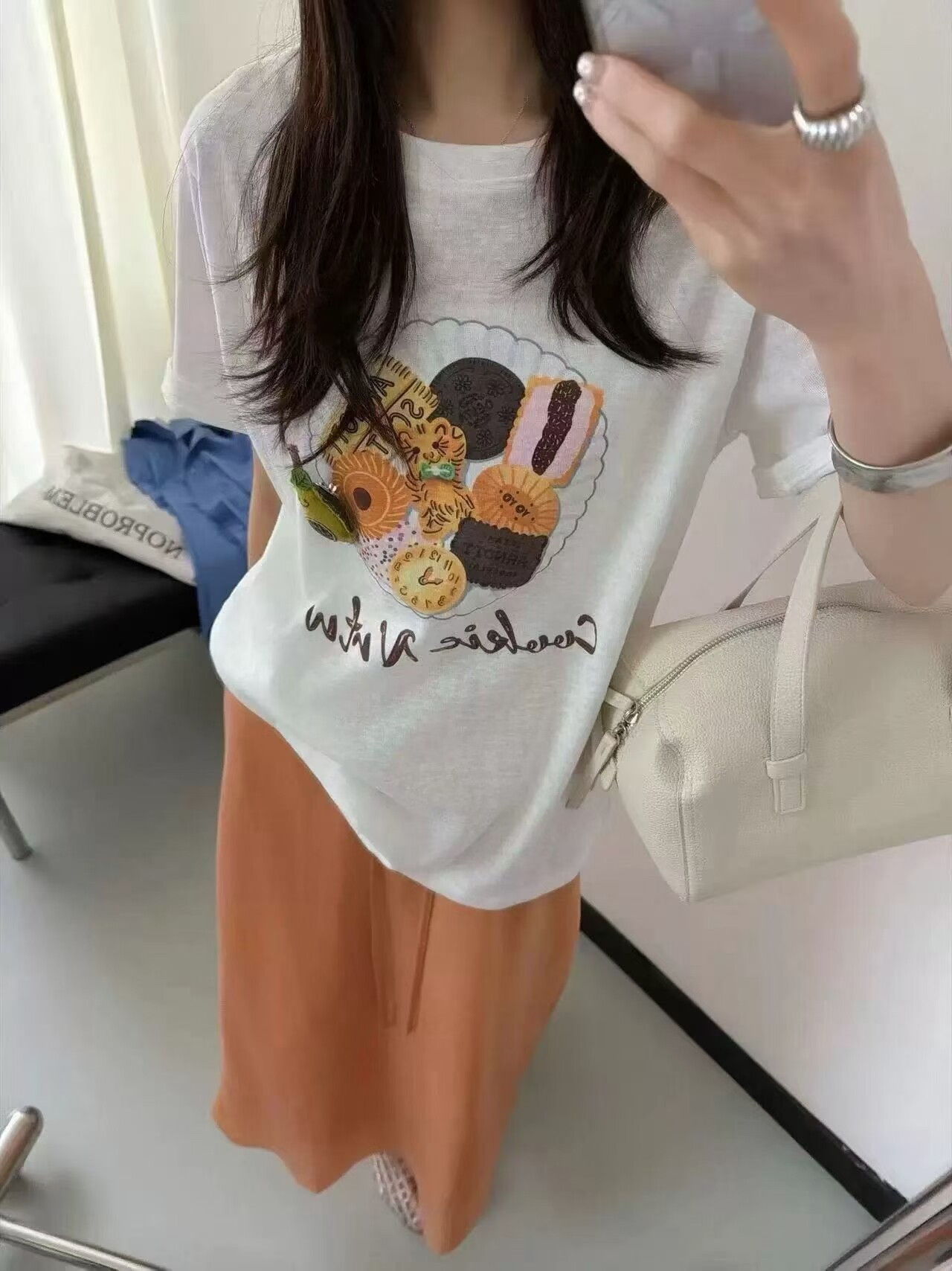 韩版工艺饼干印花纯棉短袖T恤女2026夏季新款宽松减龄百搭上衣ins