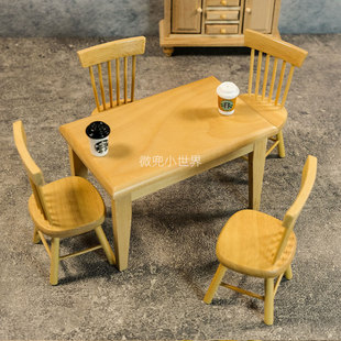珍桌子dollhouse微缩椅子娃屋木质家具模型 bjd迷你餐桌椅ob11袖