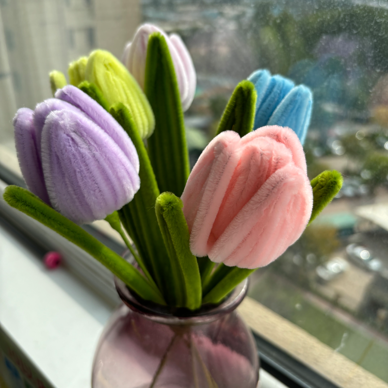 马卡龙五色郁金香花束成品渐变色系成品扭扭棒郁金香花束