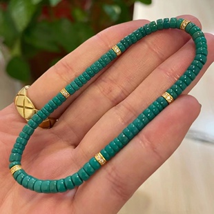 绿松石直切隔片24k足金实心隔片手串