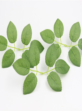 摆放花艺仿真丝网花六叉绿色玫瑰叶 花环材料叶子diy手工装饰配件