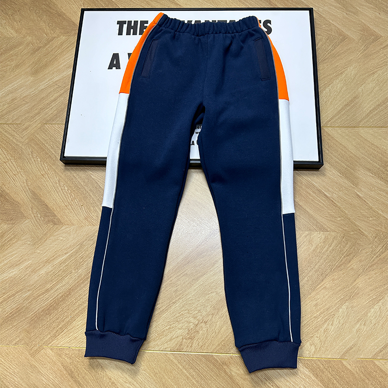 藏蓝拼接橘色白色宽杠校服裤子