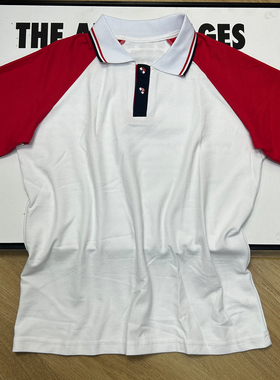 白色上衣学生校服红色短袖拼接中小学生舒适运动休闲夏翻领pole衫