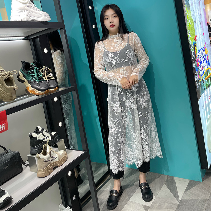 蕾丝打底裙长款连衣裙镂空外穿内搭小衫性感长裙网纱大码叠穿罩裙