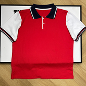 定制校服红色上衣拼接白色短袖 中小学生休闲运动藏蓝色翻领pole衫