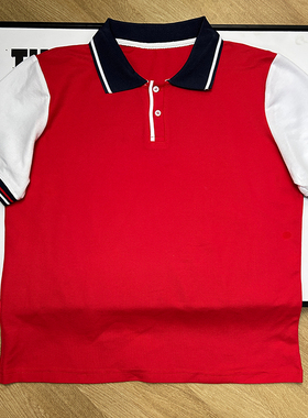 定制校服红色上衣拼接白色短袖中小学生休闲运动藏蓝色翻领pole衫