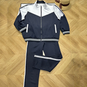 拉锁外套中小学生休闲运动长裤 学生校服藏蓝长袖 拼接白色上衣秋季