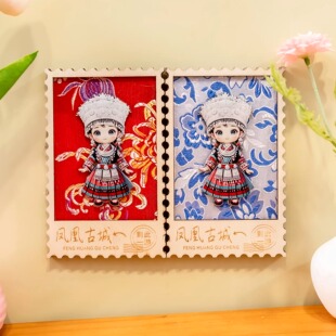 湖南凤凰古城苗族手工扎染冰箱贴苗家姑娘旅游纪念品文创伴手礼