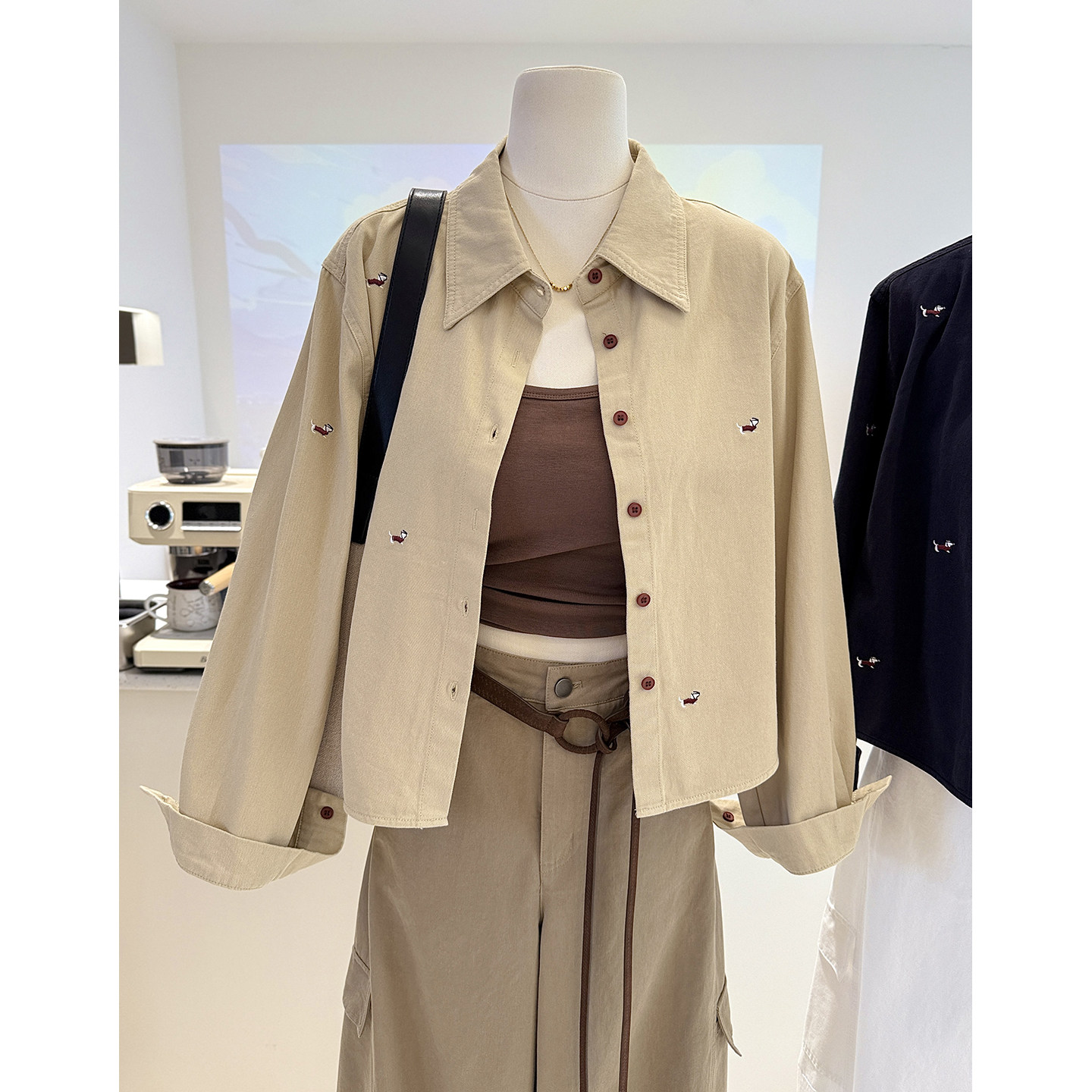 秋季新款重工韩系短款宽松小众卡通小狗刺绣衬衫上衣女衬衣女外套,女装/女士精品,衬衫,淘宝优惠券,粉丝福利购,淘宝优惠卷