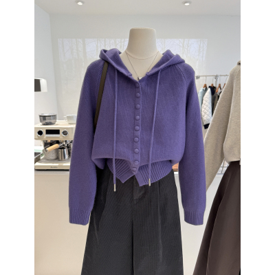 韩系高级气质开衫毛衣外套连帽